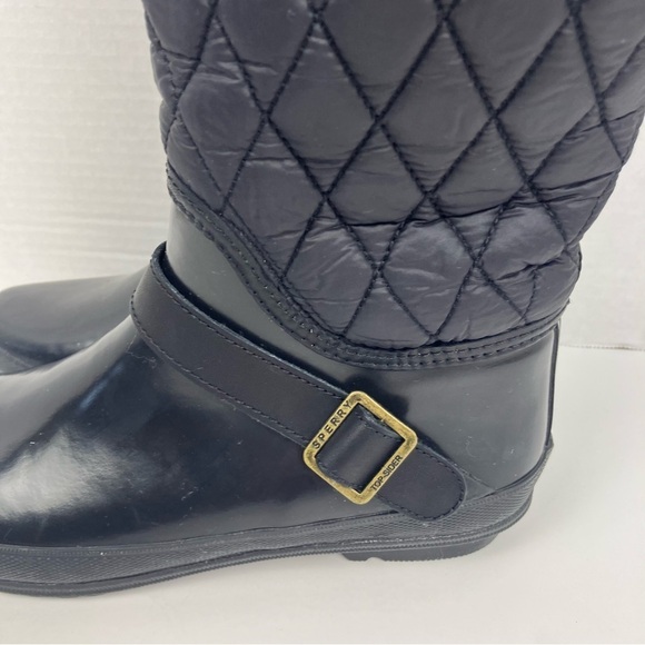 Sperry Top-Sider Hingham Black Tall Quilted Rubber Waterproof Rain Boots Sz 6 - Picture 9 of 16